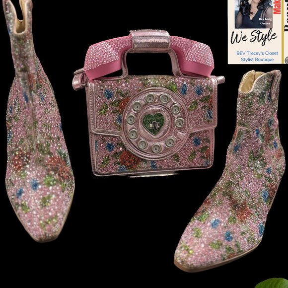 Betsey Johnson Pink Floral Ankle Boots - Picture 2 of 6